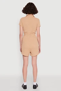 Womens Iris Textured Knit Short Sleeve Romper, Beige,