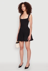 Womens Iris Open Back Corset Tiered Romper, Black, Size M