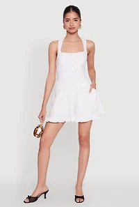 Womens Iris Open Back Corset Tiered Romper, White, Size M