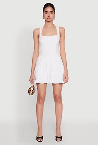 Womens Iris Open Back Corset Tiered Romper, White, Size M