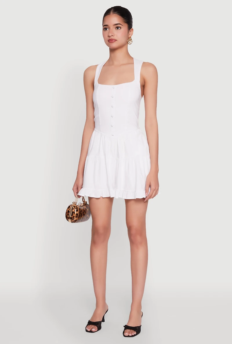 Womens Iris Open Back Corset Tiered Romper, White, Size M