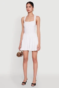 Womens Iris Open Back Corset Tiered Romper, White, Size M