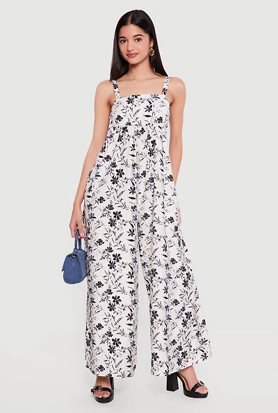 Floral Gauze Knit Wide Leg Jumpsuit