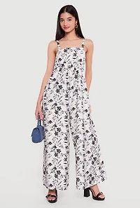 Floral Gauze Knit Wide Leg Jumpsuit
