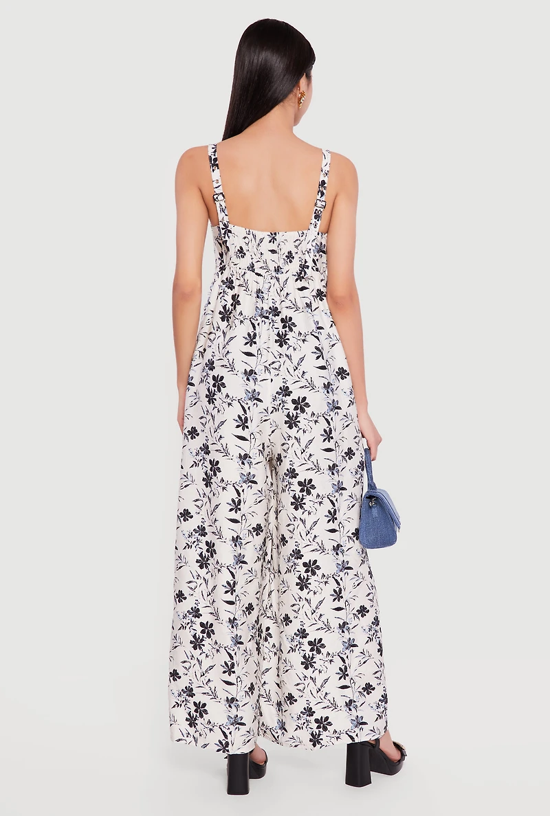 Floral Gauze Knit Wide Leg Jumpsuit