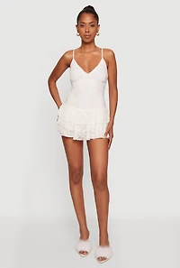 Almost Famous Lace Ruffle Tiered Cami Romper