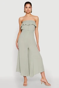 Womens Almost Famous Ruffle Overlay Smocked Waist Jumpsuit, M