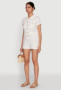Womens Almost Famous Gauze Knit Romper, White, Size M