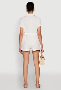 Womens Almost Famous Gauze Knit Romper, White, Size M