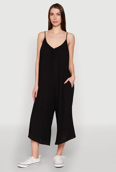 Womens Cropped Wide Leg Jumpsuit, M