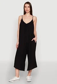 Womens Cropped Wide Leg Jumpsuit, M