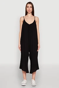 Womens Cropped Wide Leg Jumpsuit, M