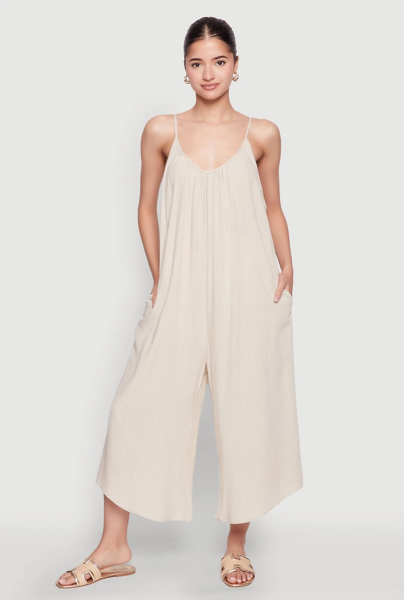 Womens Cropped Wide Leg Jumpsuit,