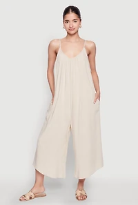 Womens Cropped Wide Leg Jumpsuit,