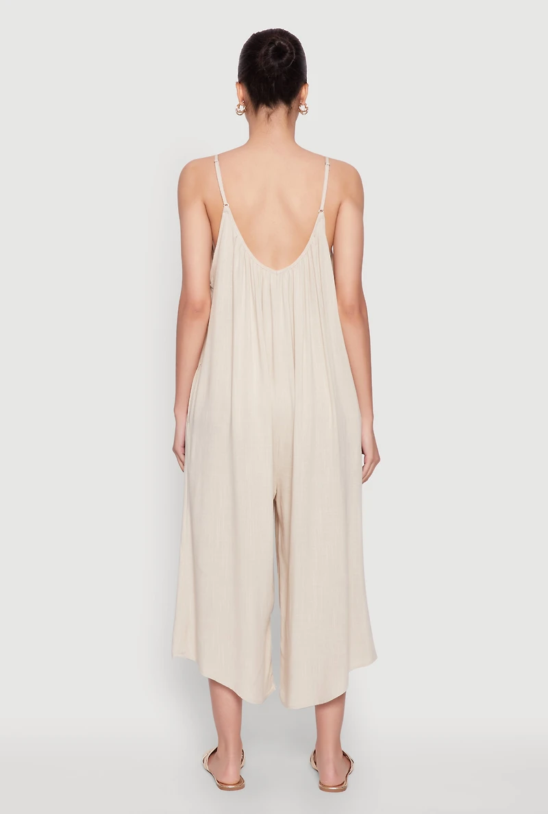 Womens Cropped Wide Leg Jumpsuit,