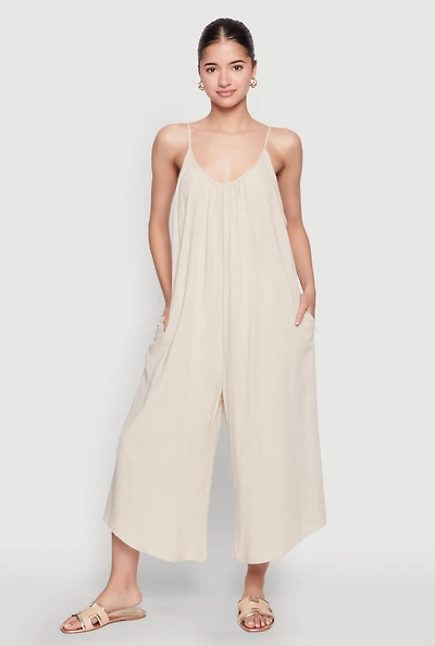 Womens Cropped Wide Leg Jumpsuit,