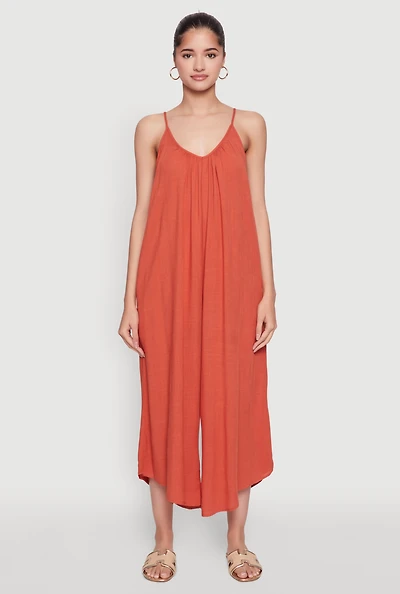 Womens Cropped Wide Leg Jumpsuit,
