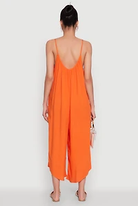 Womens Cropped Wide Leg Jumpsuit, Orange, Size M