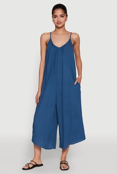 Womens Cropped Wide Leg Jumpsuit,