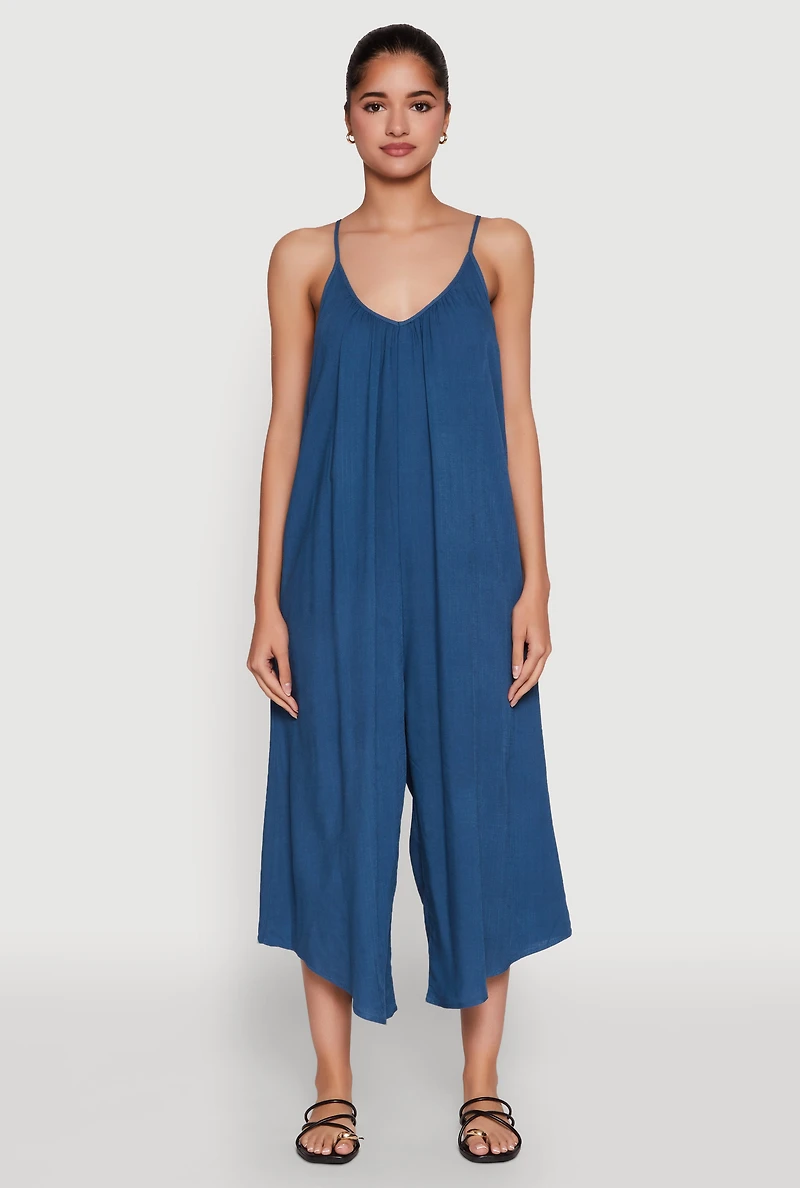 Womens Cropped Wide Leg Jumpsuit,