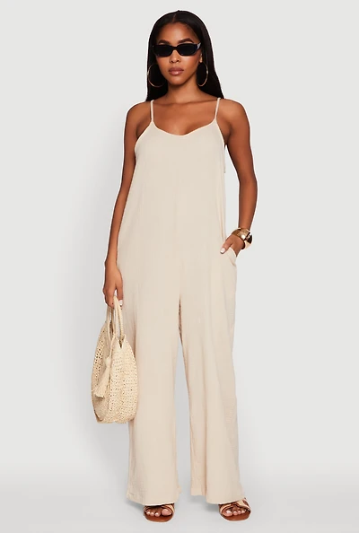 Womens Gauze Knit Wide Leg Jumpsuit,