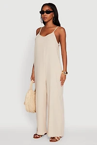 Womens Gauze Knit Wide Leg Jumpsuit,
