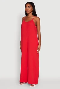 Womens Gauze Knit Wide Leg Jumpsuit, Red,