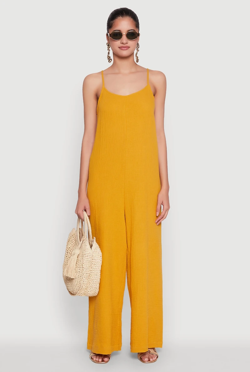 Gauze Knit Wide Leg Jumpsuit