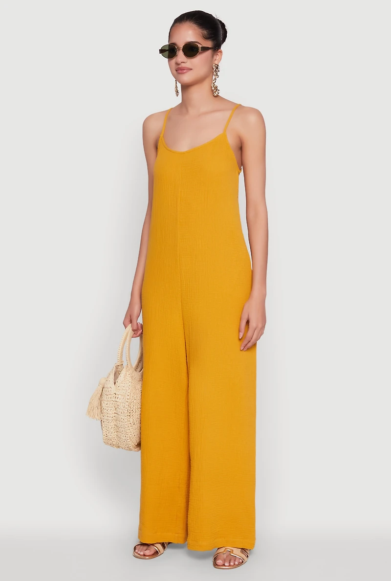 Gauze Knit Wide Leg Jumpsuit