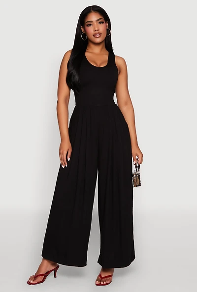 Ponte Wide Leg Pleated Jumpsuit