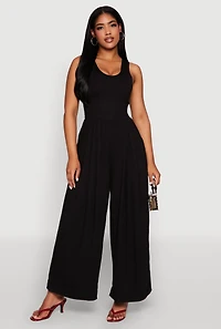 Ponte Wide Leg Pleated Jumpsuit