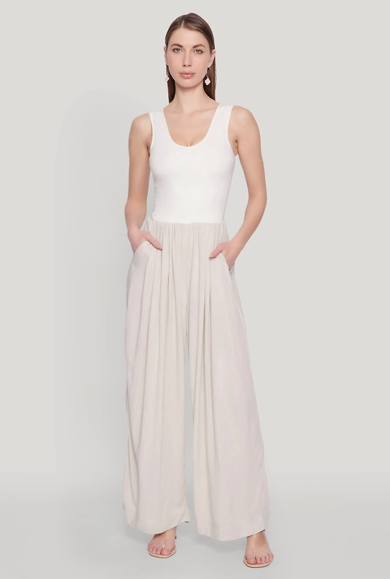 Ponte Wide Leg Pleated Jumpsuit