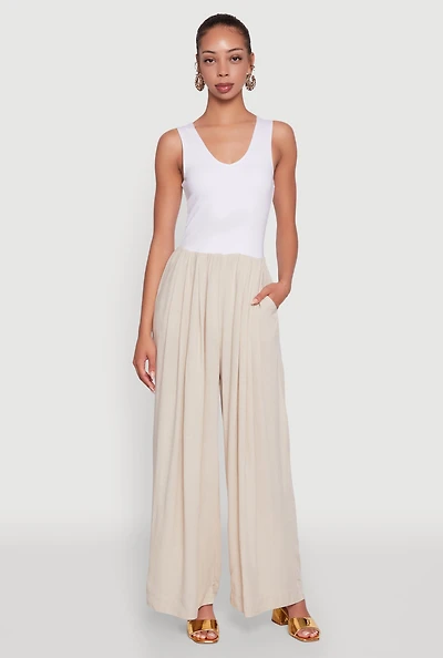 Womens Ponte Wide Leg Pleated Jumpsuit,