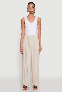 Womens Ponte Wide Leg Pleated Jumpsuit,