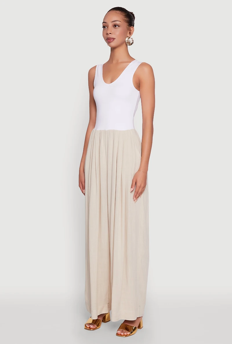 Womens Ponte Wide Leg Pleated Jumpsuit,