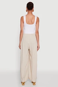 Womens Ponte Wide Leg Pleated Jumpsuit,