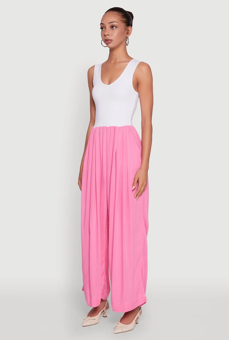 Ponte Wide Leg Pleated Jumpsuit