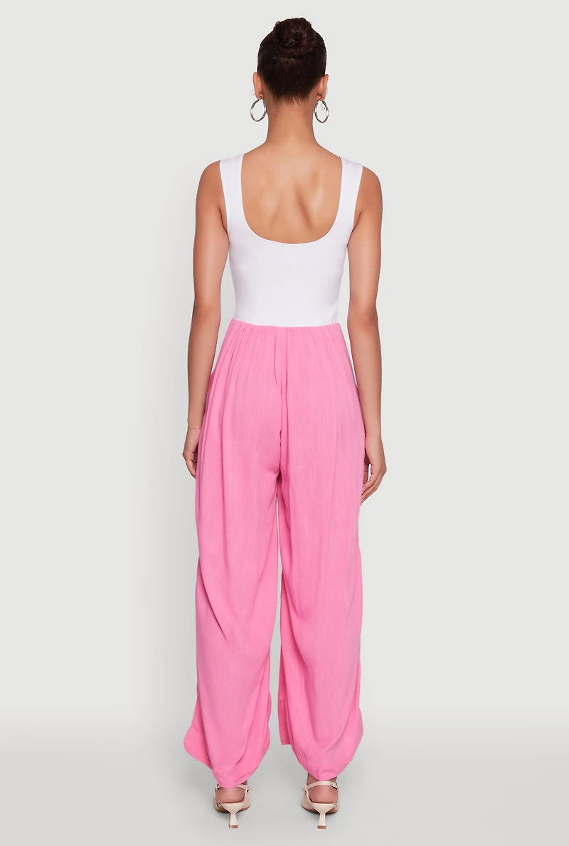 Ponte Wide Leg Pleated Jumpsuit