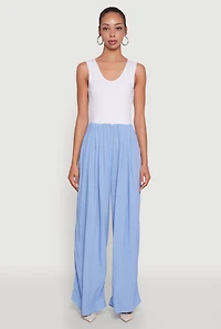 Womens Ponte Wide Leg Pleated Jumpsuit, S