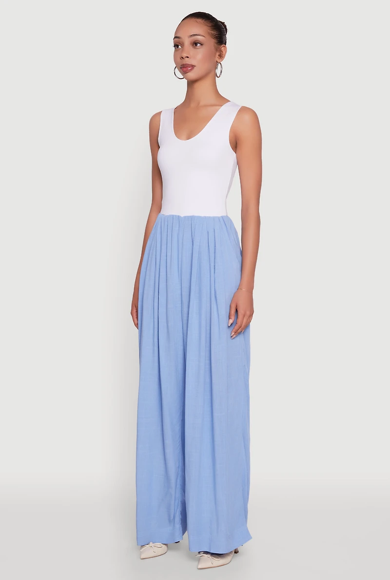 Womens Ponte Wide Leg Pleated Jumpsuit, S