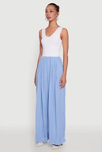 Womens Ponte Wide Leg Pleated Jumpsuit, S