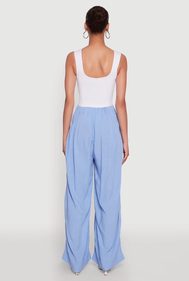 Womens Ponte Wide Leg Pleated Jumpsuit, S