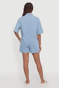 Short Sleeve Pocket Denim Romper