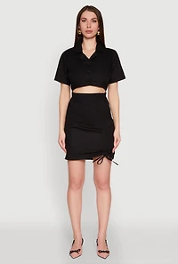 Womens Lace Up Back Button Front Cut Out Mini Dress, XL