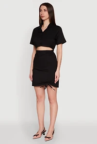 Womens Lace Up Back Button Front Cut Out Mini Dress, XL