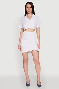 Lace Up Back Button Front Cut Out Mini Dress