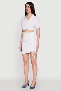 Lace Up Back Button Front Cut Out Mini Dress