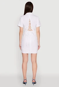 Lace Up Back Button Front Cut Out Mini Dress