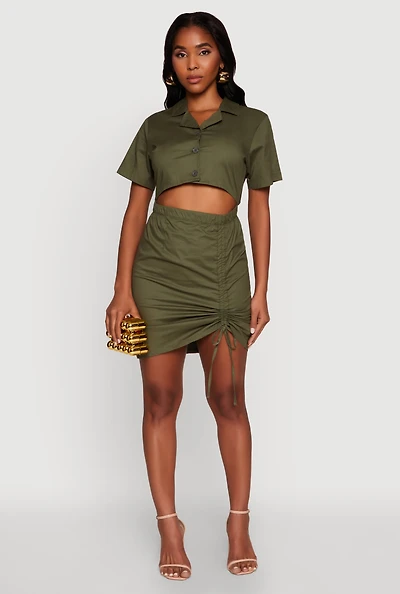 Womens Lace Up Back Button Front Cut Out Mini Dress, L