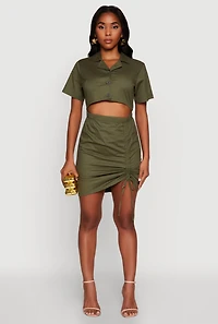 Womens Lace Up Back Button Front Cut Out Mini Dress, L